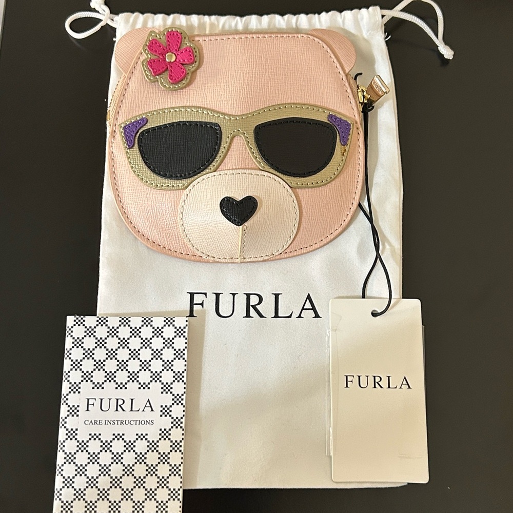 Furla Bear Coin Purse Cream/Black Sunglasses – NWT Chic Mini Designer Pouch